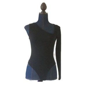 asos one shoulder one arm black ribbed bodysuit